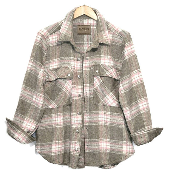 BLANK NYC Plaid Snap Front Cozy Casual Fall Winter Shacket Jacket Size M - Picture 5 of 14